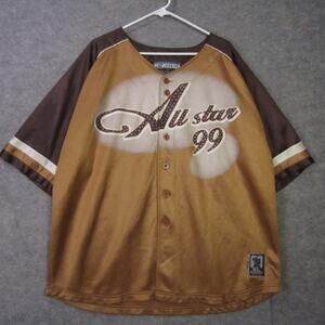 Veezo All Star 99 Baseball Jersey Shirt Mens XL Gold Brown Button Front